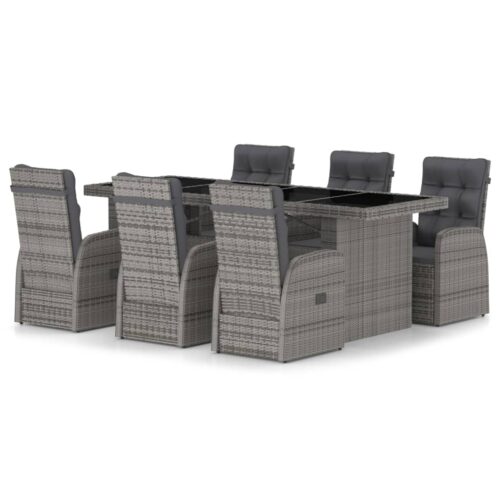 7 részes szürke polyrattan kültéri étkezőszett párnákkal
