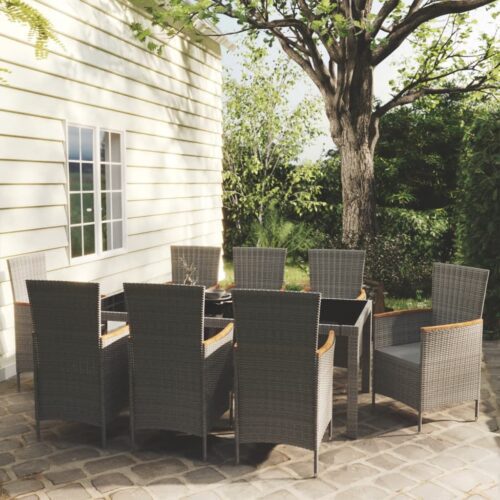 9 részes szürke polyrattan kültéri étkezőgarnitúra párnákkal