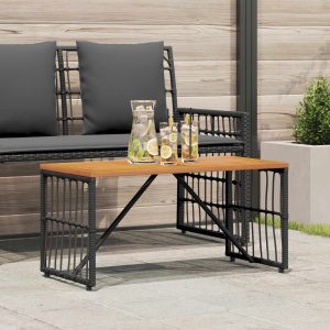 Kültéri asztal fekete 80 x 40 x 40 cm acél és poli rattan