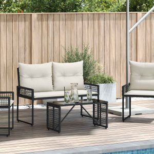 Kültéri asztal fekete 80 x 40 x 40 cm pe rattan és üveg
