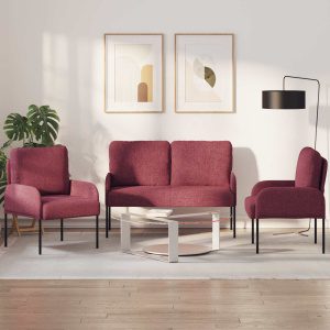 Ülőgarnitúrák párnával 3 pcs bordó 115 x 56 x 80 cm furnér
