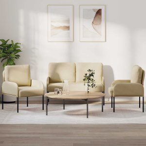 Ülőgarnitúrák párnával 3 pcs krém 115 x 56 x 80 cm furnér