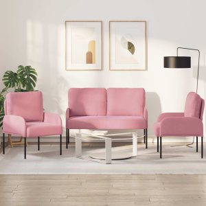 Ülőgarnitúrák párnával 3 pcs rózsaszín 115 x 56 x 80 cm furnér