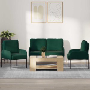 Ülőgarnitúrák párnával 3 pcs sötétzöld 115 x 56 x 80 cm furnér