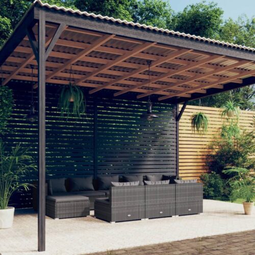 10-részes szürke polyrattan kerti ülőgarnitúra párnákkal