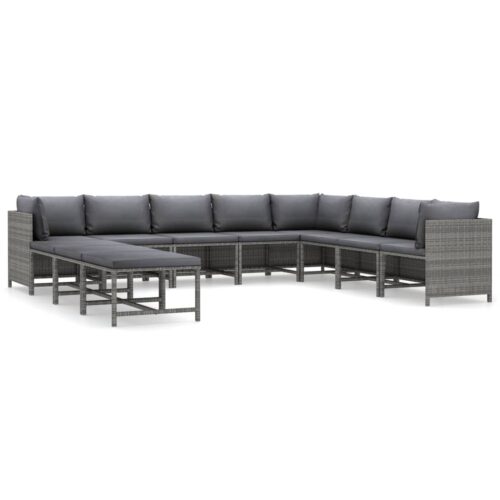 11 részes szürke polyrattan kerti ülőgarnitúra párnákkal