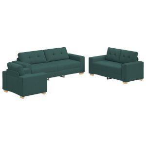 3-darabos sofa szett párnákkal - sötét zöld szövet