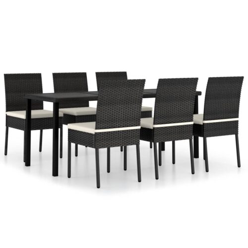 7 részes fekete polyrattan kerti étkezőgarnitúra