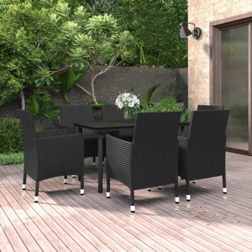7 részes polyrattan és üveg kerti étkezőgarnitúra párnákkal