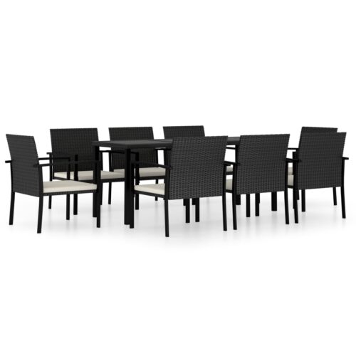 9 részes fekete polyrattan kerti étkezőgarnitúra