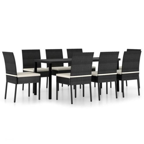 9 részes fekete polyrattan kerti étkezőgarnitúra