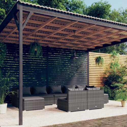 9-részes szürke polyrattan kerti ülőgarnitúra párnákkal