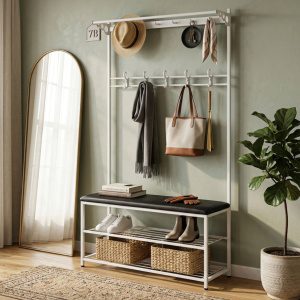 Pepita Előszoba bútor cipőtartóval és párnázott ülőrésszel - Fehér