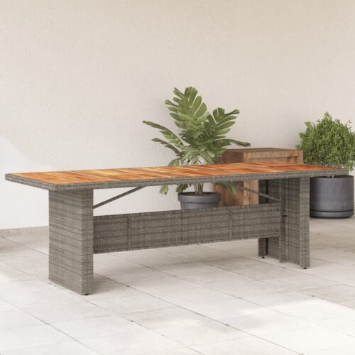 Szürke polyrattan kerti asztal akácfa lappal 240 x 90 x 75 cm