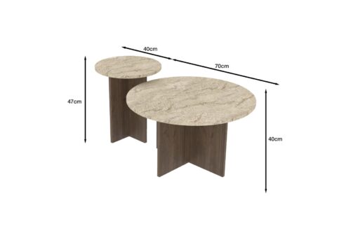 Hanah Home Coffee Table Set Travertine Walnut Private - Travertin... - Image 2