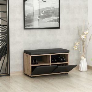 Hanah Home Shoe Cabinet Walnut Black Drago - Walnut