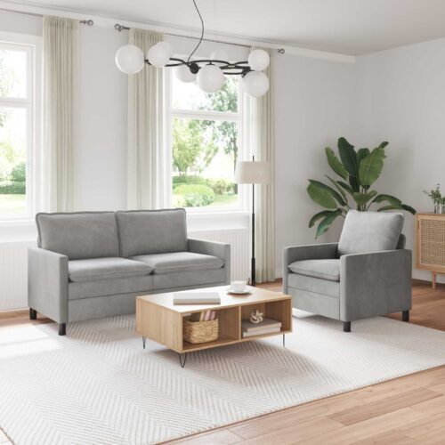 Kanapé szett 2 pcs világosszürke bársony