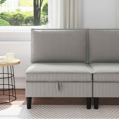 Középső sofa tárolóval világosszürke bársony