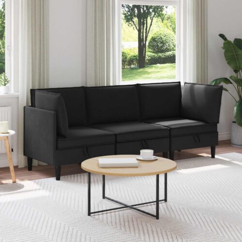 Nappali bútor szett 3 pcs fekete szövet