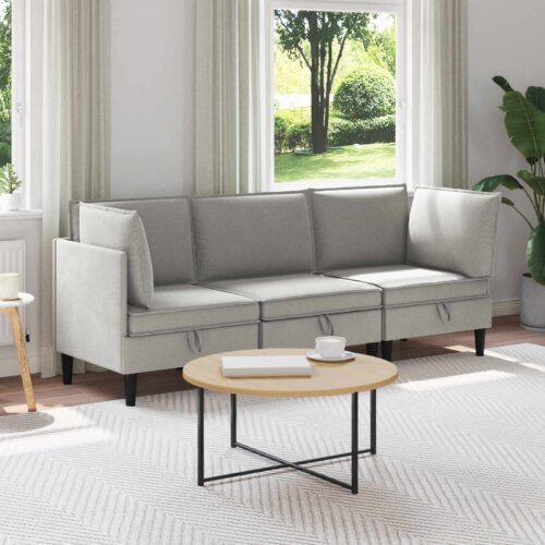 Nappali bútor szett 3 pcs világosszürke szövet