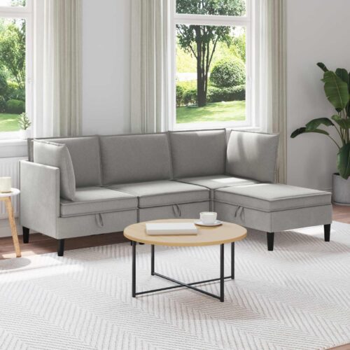 Nappali bútor szett 4 pcs világosszürke szövet