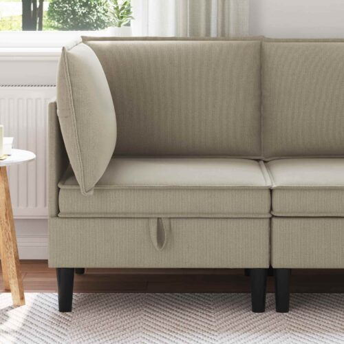 Sarok sofa tárolóval homokszín bársony
