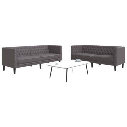 2 részes szürke műbőr chesterfield kanapégarnitúra