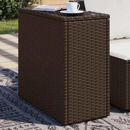 Barna polyrattan kerti kisasztal üveg lappal 58 x 27