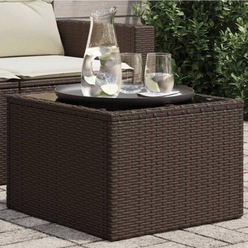 Barna polyrattan üveglapos kerti asztal 55 x 55 x 37 cm