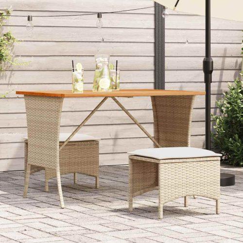 Bézs polyrattan akácfa lapos kerti asztal 105x75x72 cm