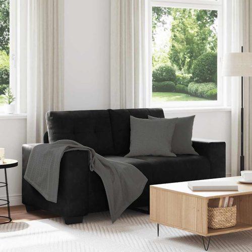 Fekete bársony loveseat kanapé 120 cm