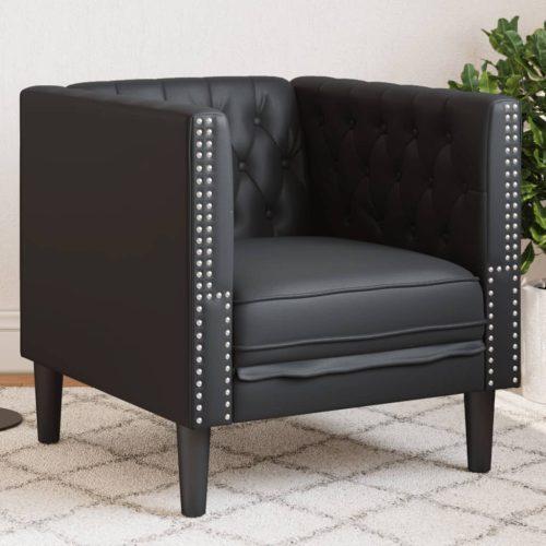 Fekete műbőr chesterfield kanapé