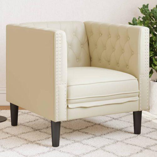 Krémszínű műbőr chesterfield kanapéfotel