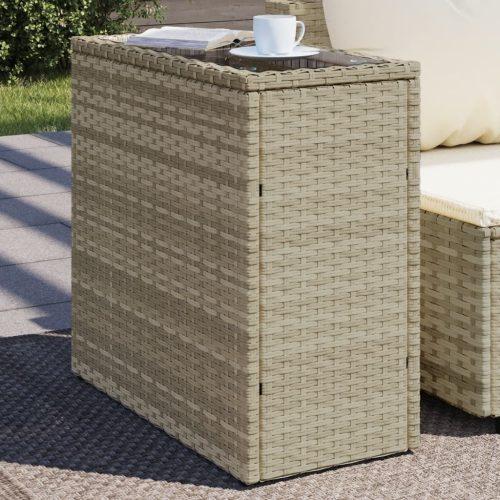 Vidaxlvilágosszürke polyrattan kerti kisasztal üveg lappal58x27