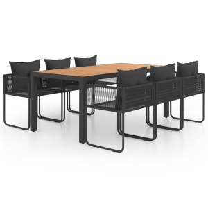 7 részes fekete és barna pvc rattan kerti étkezőgarnitúra