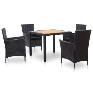 5 részes fekete polyrattan kültéri étkezőgarnitúra párnákkal