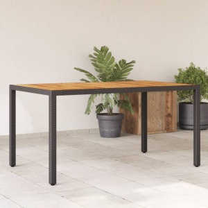 Fekete polyrattan kerti asztal akácfa lappal 150 x 90 x 75 cm