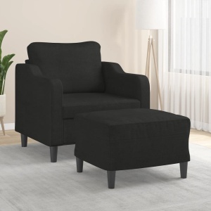 Fekete szövet kanapéfotel lábtartóval 60 cm