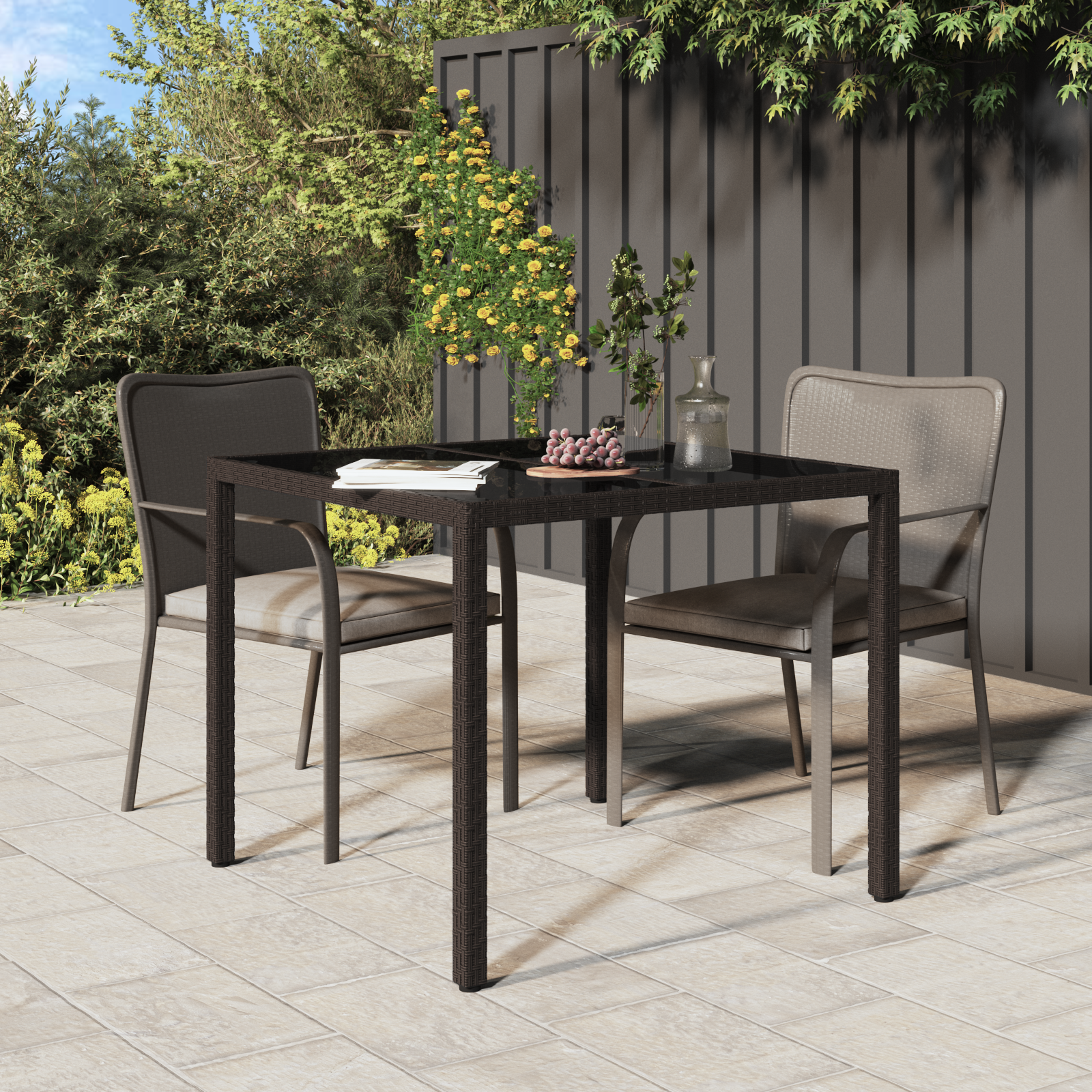 Kert étkezőasztal barna 90x90x75 cm polirattan