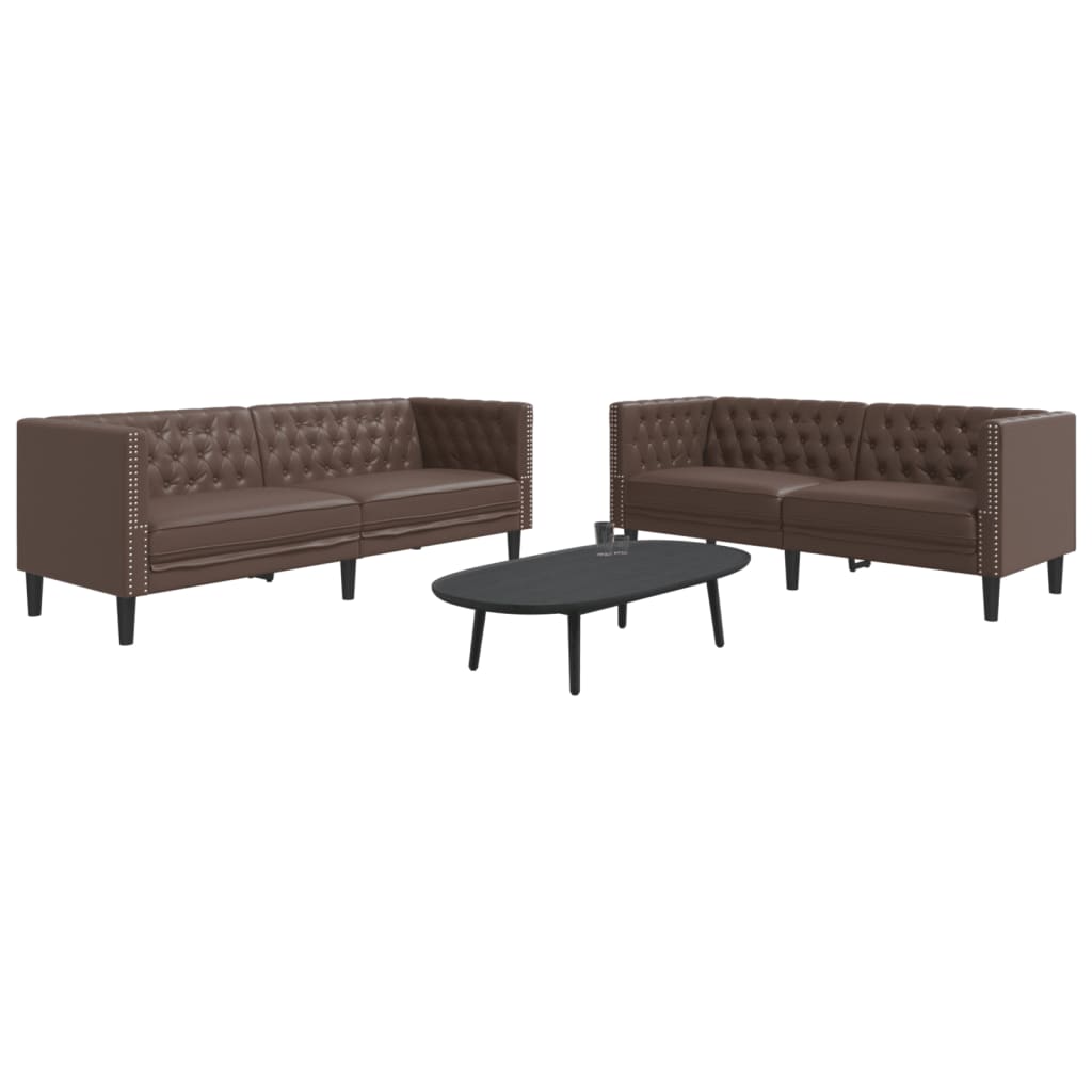 2 részes barna műbőr chesterfield kanapégarnitúra