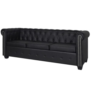 3 személyes fekete chesterfield műbőr kanapé