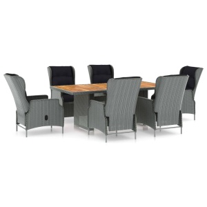 7 részes világosszürke polyrattan kültéri étkezőszett párnákkal
