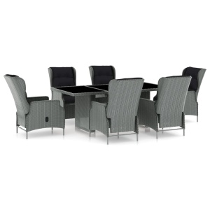 7 részes világosszürke polyrattan kültéri étkezőszett párnákkal