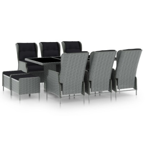 9 részes világosszürke polyrattan kültéri étkezőszett párnákkal