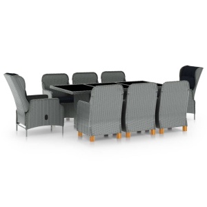 9 részes világosszürke polyrattan kültéri étkezőszett párnákkal