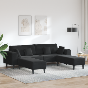 Bársony kanapé párnával párnával 3 pcs fekete 208 cm bársony