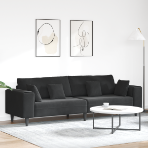 Bársony kanapé párnával párnával fekete 208 cm bársony