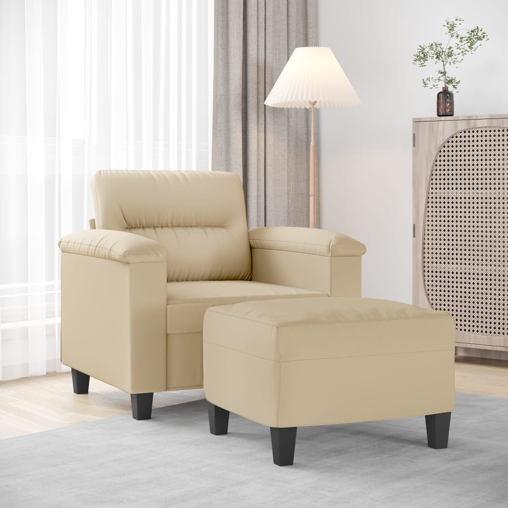 Krémszínű mikroszálas szövet kanapéfotel lábtartóval 60 cm