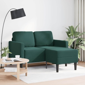 Sötétzöld bársony 2 üléses kanapé l-alakú kanapéval 125 cm