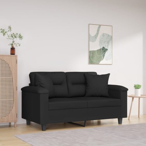 2 személyes fekete mikroszálas szövetkanapé párnákkal 120 cm